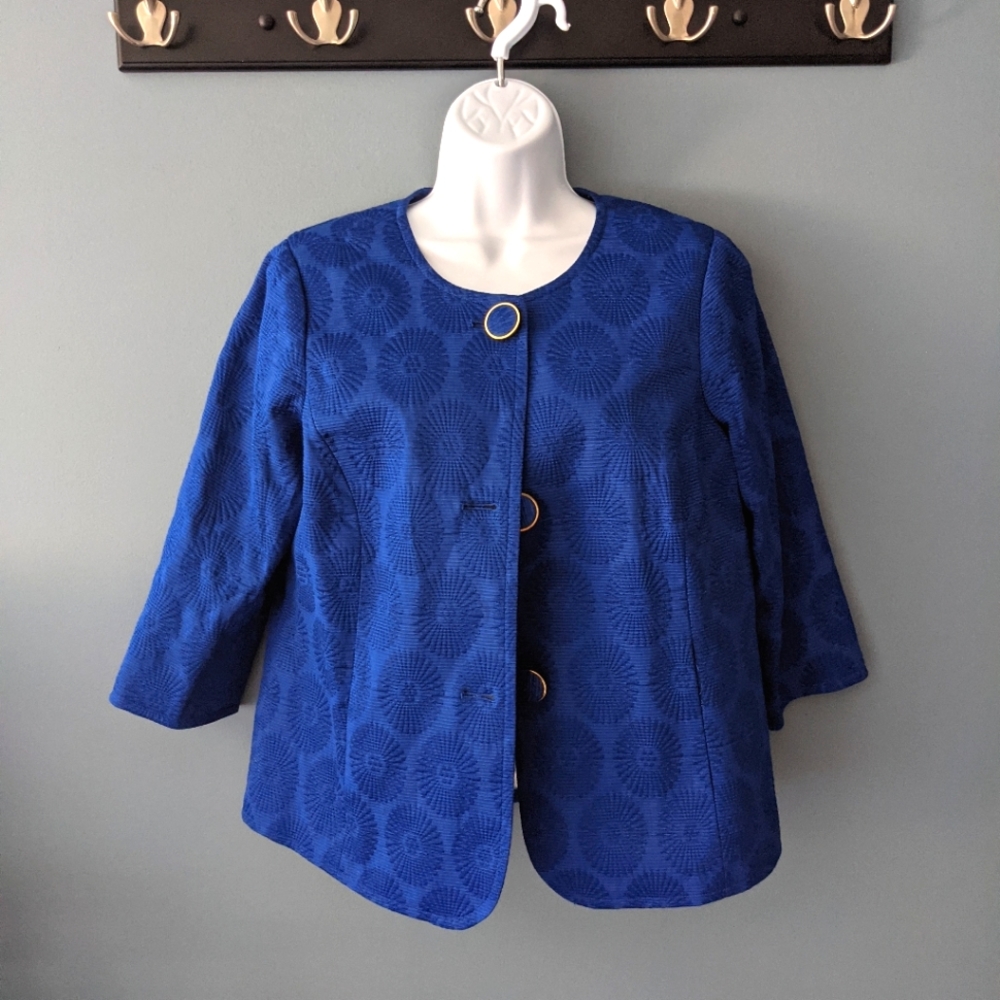 Bob Mackie Royal Blue Floral Blazer Art Deco Inspired